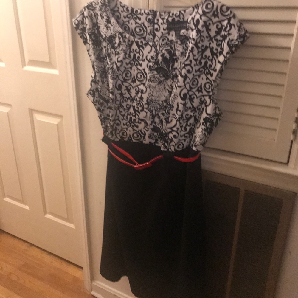 Black and white with red belt